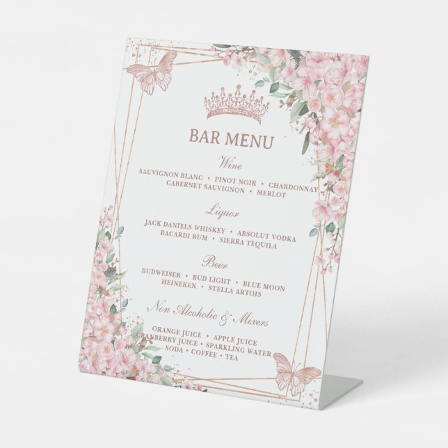 Signe De Table Menu de la barre des papillons Gold Rose de fleurs (Recto)