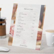 Menu de liste de prix de boulangerie personnalisé