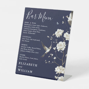 Signe De Table Menu de mariage bar floral chinoiserie bleu marine