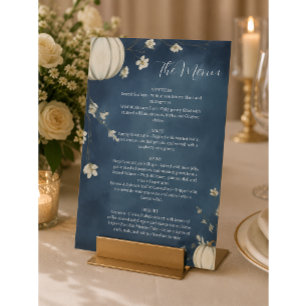 Signe De Table Menu de mariage Navy Blue Autumn Pumpkin