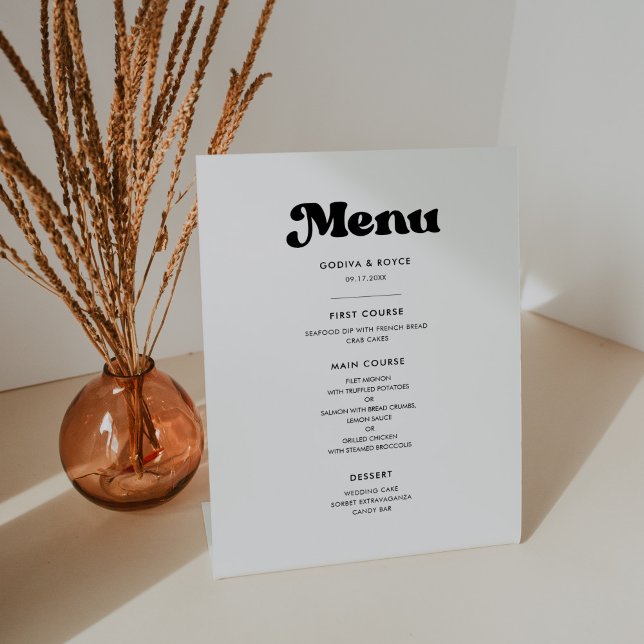 Signe De Table Menu de mariage noir et blanc rétro élégant (Créateur téléchargé)