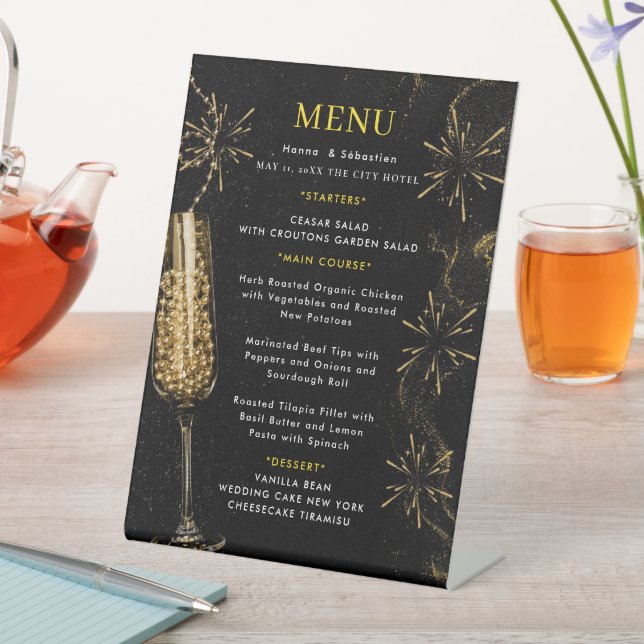 Signe De Table Menu de mariage noir or (In SItu)