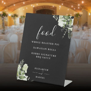 Signe De Table Menu de nourriture de verdure florale moderne noir