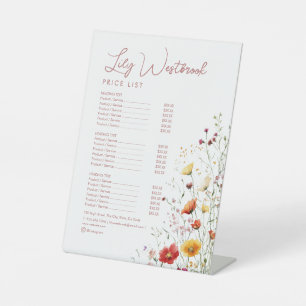 Signe De Table Menu de service élégant de fleurs sauvages à l'aqu