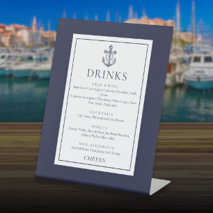 Signe De Table Menu des boissons à l'ancre nautique bleu marine