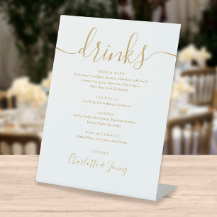 Signe De Table Menu des boissons de mariage à l'écriture dorée