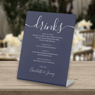 Signe De Table Menu des boissons de mariage à l'écriture signatur
