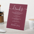 Menu des boissons de mariage en écriture Signature