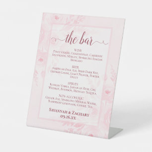 Signe De Table Menu des boissons de mariage ou du bar à fleurs ro