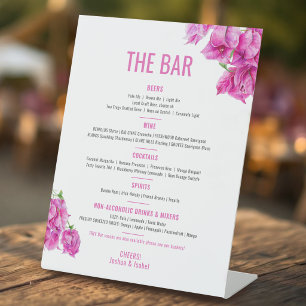 Signe De Table Menu des boissons de mariage rose bougainvillée