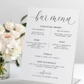 Signe De Table Menu des Boissons du Bar de Mariage Élégant Boisso