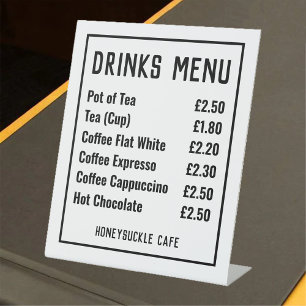 Signe De Table Menu des boissons Liste des prix Signal de piédest
