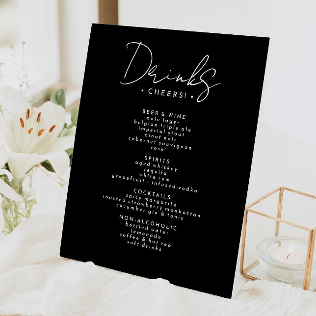 Signe De Table Menu des boissons Mariage de script moderne noir (Créateur téléchargé)