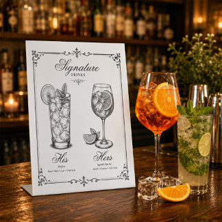 Signe De Table Menu des Boissons Signature de Mariage À Lui et À