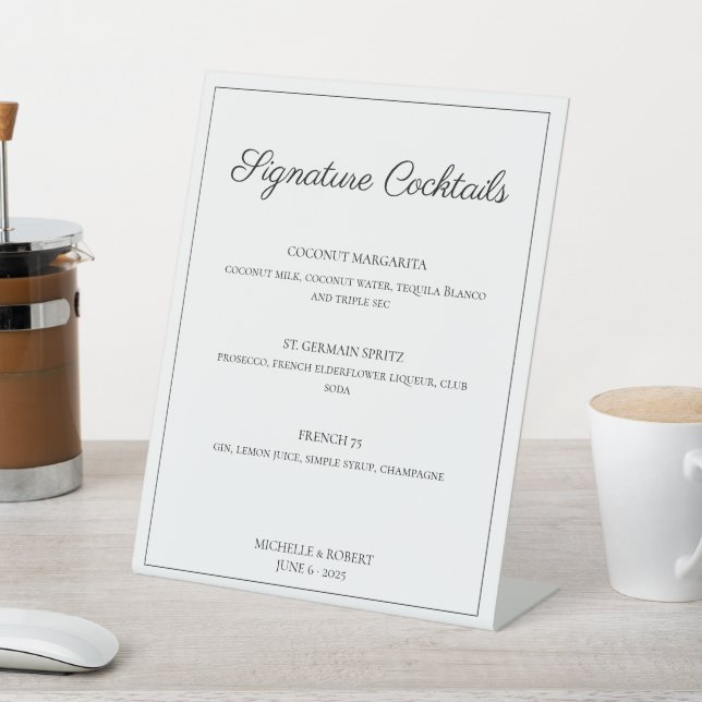 Signe De Table Menu Design Élégant Bar Script Cocktails Mariage (In SItu)