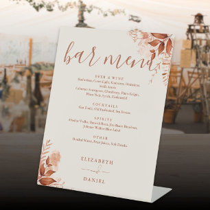 Signe De Table Menu du bar de mariage floral rustique d'automne