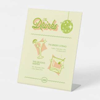 Signe De Table Menu du bar de mariage rétro disco