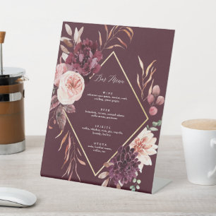 Signe De Table Menu du bar de mariage Romance d'Automne Bourgogne
