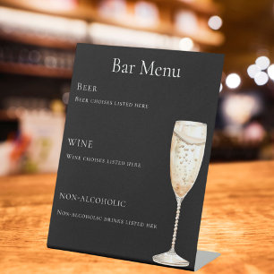 Signe De Table Menu du bar vin mousseux en verre noir