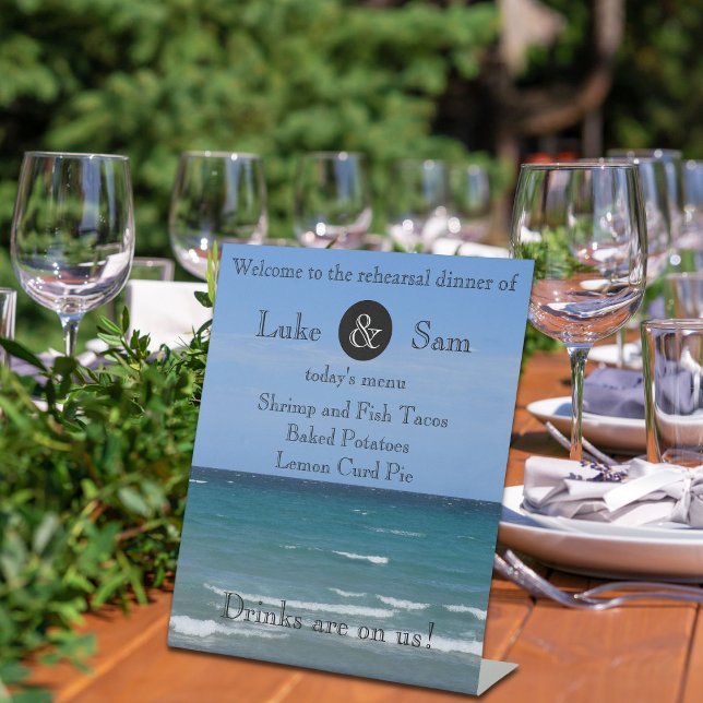 Signe De Table Menu du dîner de répétition Ocean View Beach (Créateur téléchargé)