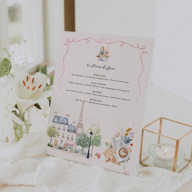 Signe De Table Menu du Jour | Café Parisien Aquarelle (Créateur téléchargé)