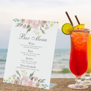 Signe De Table Menu élégant à la barre de Mariage rose pâle