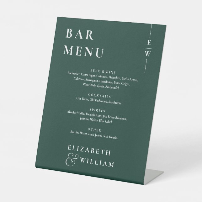 Signe De Table Menu Emerald Green Minimalist Modern Bar (Recto)