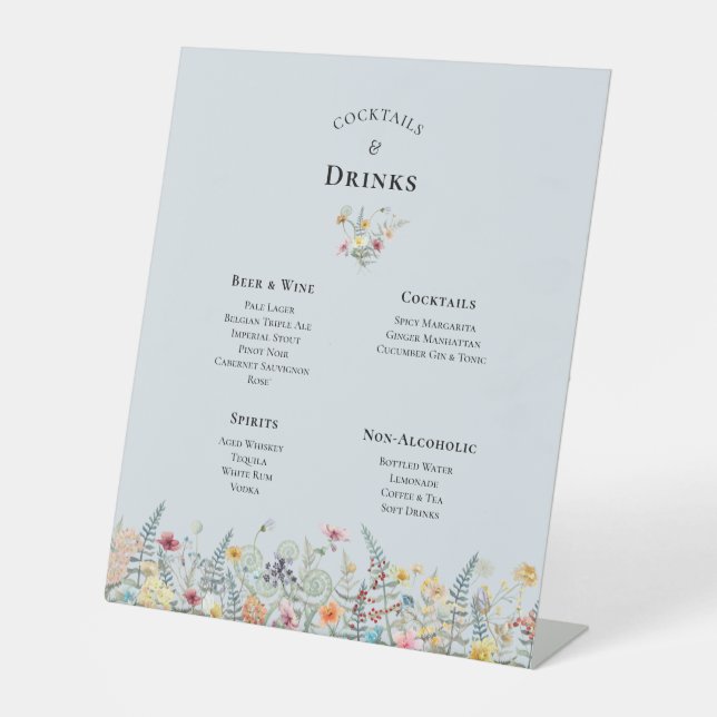 Signe De Table Menu Fleur sauvage simple Dusty Blue Mariage Boiss (Recto)