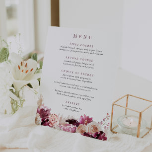 Signe De Table Menu floral Blush et Bourgogne