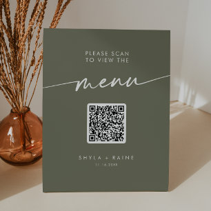 Signe De Table Menu Mariage Boho Chic Olive Green QR Code