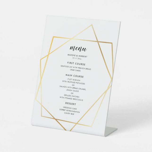 Signe De Table Menu mariage cadre or géométrique moderne (Recto)