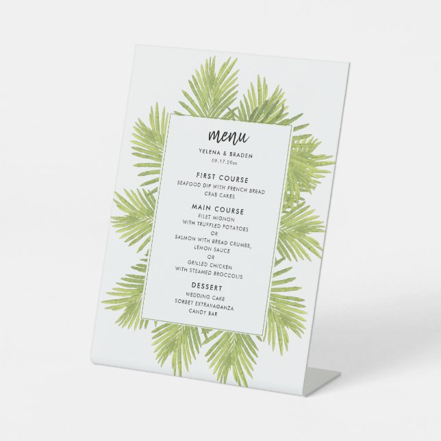 Signe De Table Menu mariage de palmiers tropicaux (Recto)