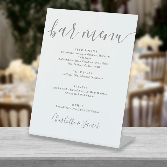 Signe De Table Menu Mariage De Script De Signature Gris Et Blanc (Créateur téléchargé)