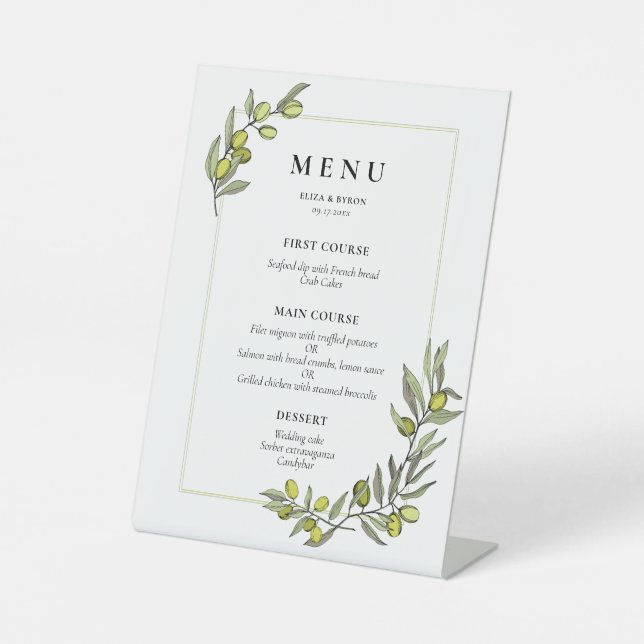 Signe De Table Menu mariage du cadre de branches d'olivier (Recto)
