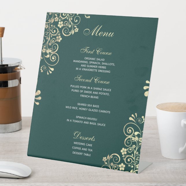 Signe De Table Menu Mariage élégant Emerald Green Gold (In SItu)
