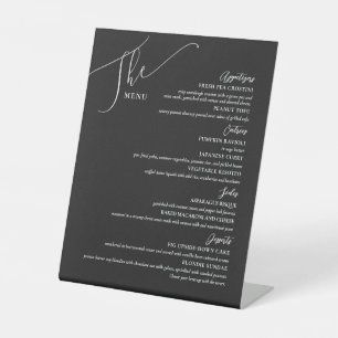 Signe De Table Menu Mariage officiel Elégant blanc sur noir