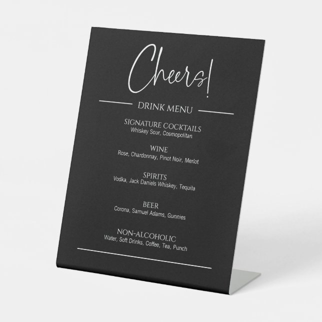 Signe De Table Menu Mariage Piédestal de la boisson noire moderne (Recto)