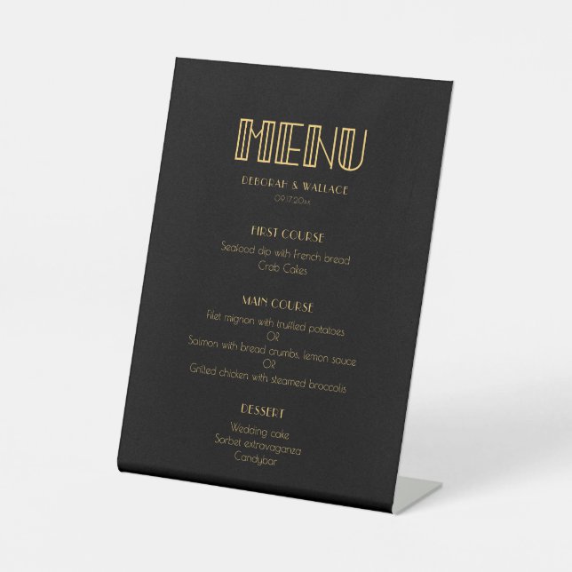 Signe De Table Menu mariage simple art déco des années 1920 vinta (Recto)