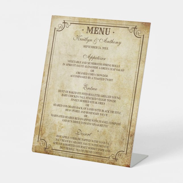 Signe De Table Menu Mariage Vintage (Recto)
