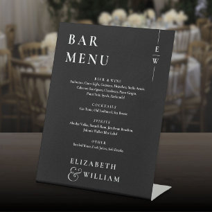 Signe De Table Menu Mini-Barre Monogramme Noir Et Blanc