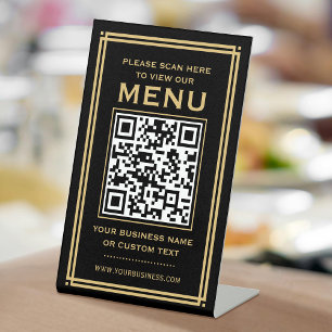 Signe De Table Menu QR Code personnalisé sans contact Classic Bla