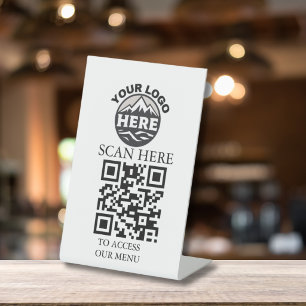 Signe De Table Menu QR Code personnalisé sur présentoir avec logo