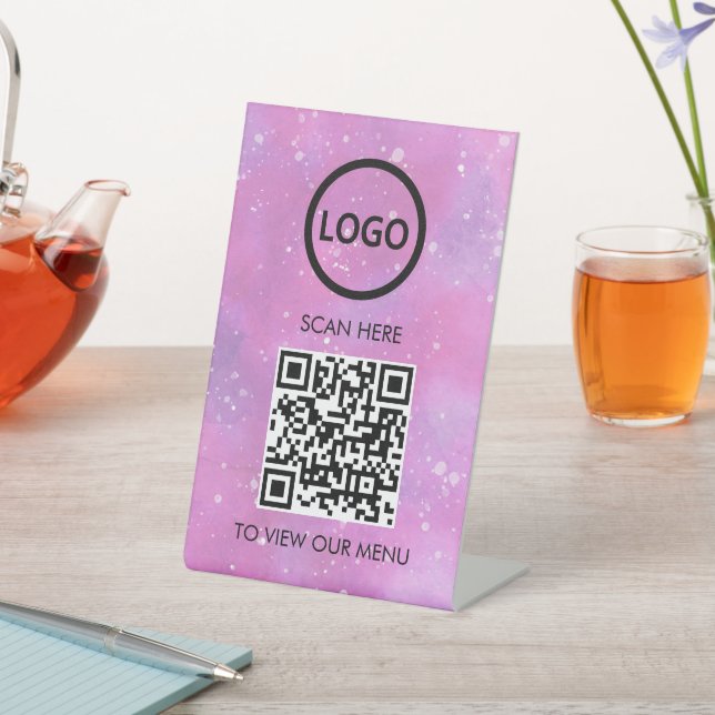 Signe De Table Menu QR Code Professionnel, Logo Contact Sans Cont (In SItu)
