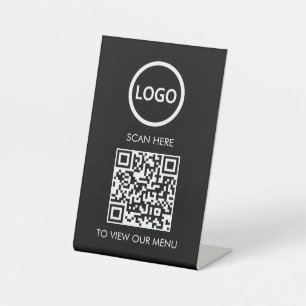 Signe De Table Menu QR Code Professionnel, Logo Moderne Sans Cont