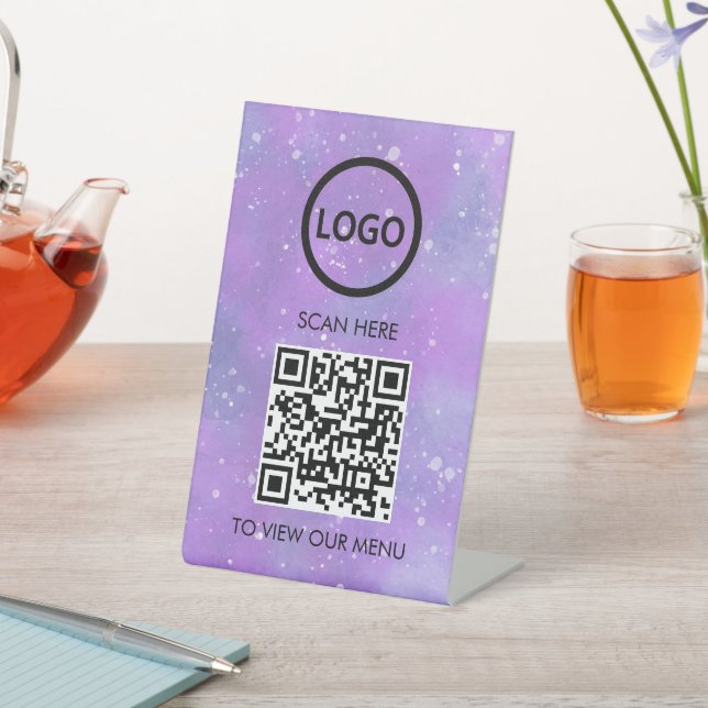 Signe De Table Menu QR Code Professionnel, Logo Moderne Sans Cont (In SItu)