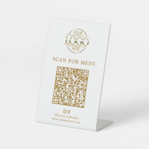 Signe De Table Menu QR Code sans contact Logo d'entreprise blanc 