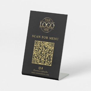 Signe De Table Menu QR Code sans contact Logo d'entreprise noire
