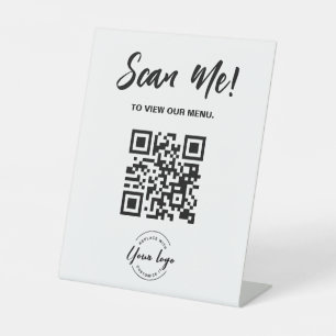 Signe De Table Menu Restaurant Code QR personnalisé Scan Me Logo