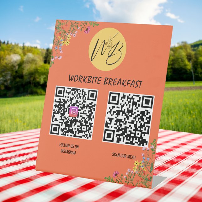 Signe De Table Menu Restaurant fleur sauvage, Instagram Qr Code (Créateur téléchargé)