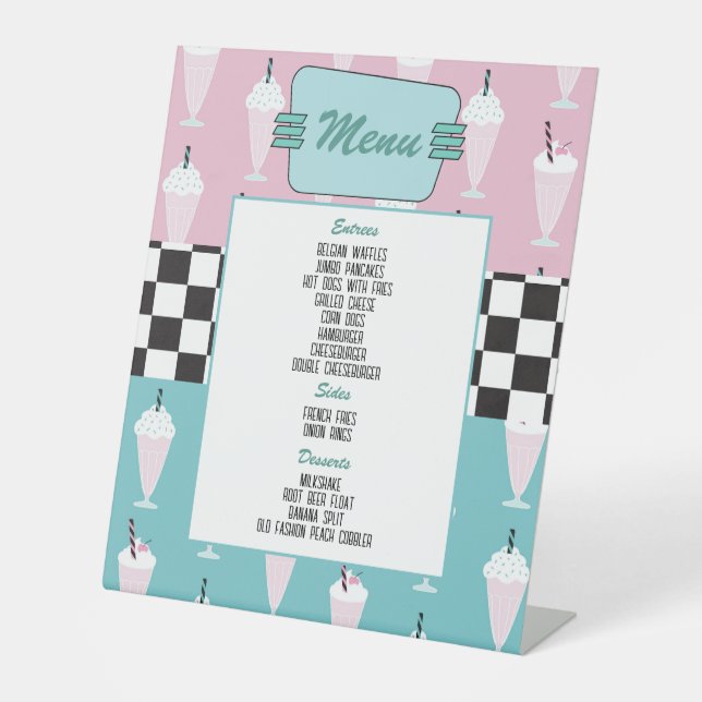 Signe De Table Menu Retro les années 50 Birthday Party (Recto)